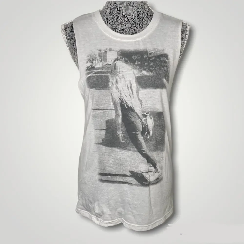 DELIA*S Woman's 2000's Y2K Skater Girl White Crew Neck Muscle Tee Tunic Tank S